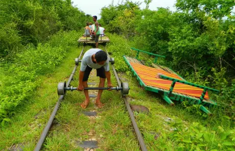 Battambang bamboo train on Cambodia tours